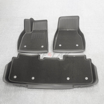 All-weather TPE floor mat set with molded rear bench piece and front mats, dark gray