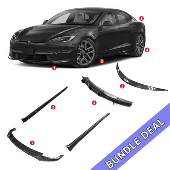 Carbon fiber aero kit parts for Tesla Model S: front lip and side skirts