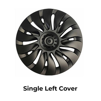 Black wheel cover with split-spoke pattern and center hub, single left cover