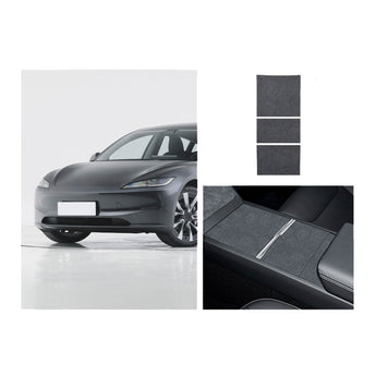 Charcoal gray Alcantara center console wrap sticker insert with silver accent strip