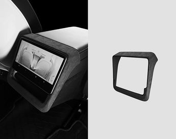 Tesla alcantara rear screen trim cover, charcoal gray border and frame