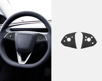 Steering wheel panel wrap stickers in dark gray suede-look, button cutouts (pair)
