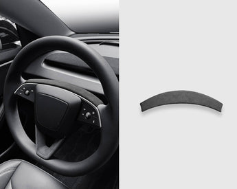 Steering wheel upper trim cover with dark charcoal gray suede-like Alcantara strip