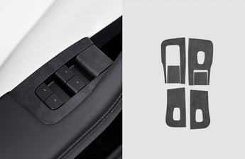 Alcantara window switch panel wrap sticker with charcoal black insert and cutout pattern
