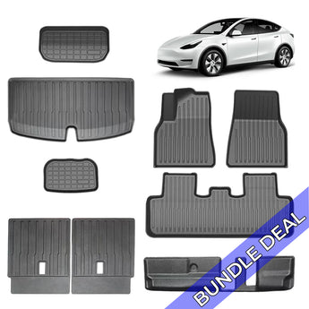 All-weather floor mats set in dark gray rubber, including front, rear, and trunk pieces