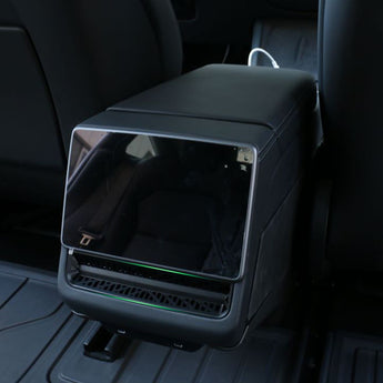 Back seat air vent cover with clear window and black body, green accent glow