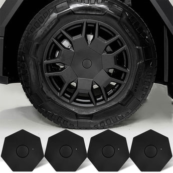 Black octagonal hub/lug covers shown with a wheel and tire