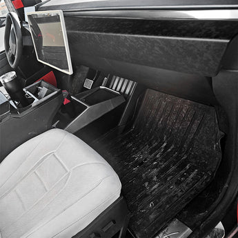 Dashboard overlay panel set with black carbon-fiber texture for Tesla Cybertruck interior