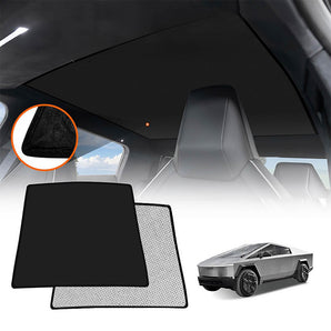 Black electrostatic sunshade panel for glass roof, shown near vehicle interior