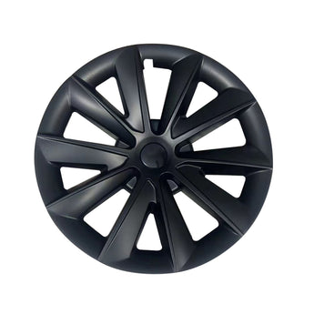 Satin black round wheel cover with aero split spokes and center cap