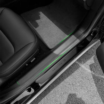 Front door sill protector, black TPE guard installed along sill edge