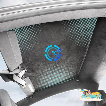 Car window sunshade panel set with teal dotted pattern, covering rear window