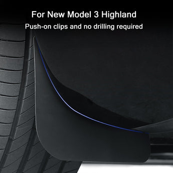 Black front mud flap, curved edge detail near tire tread