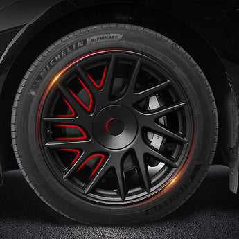 Black 18-inch wheel cover with red accent spokes and plain center cap