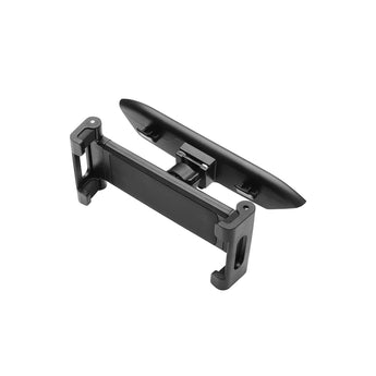 Car backseat phone holder mount with open clamp arms, shown without a device