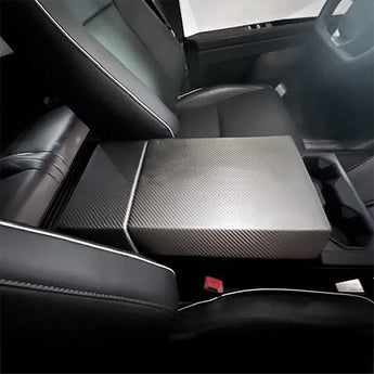 Real Carbon Fiber Armrest Cover & Rear Screen Frame Cover installed on Tesla Cybertruck (2 Pcs)