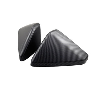 Pair of carbon-fiber style mirror caps, gray metallic weave finish