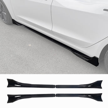Pair of glossy black side skirt splitters shown on a vehicle rocker panel
