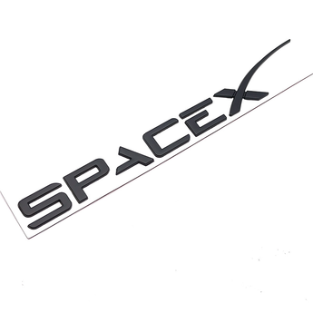 SpaceX car emblem, black 3D letters on a thin metal backing