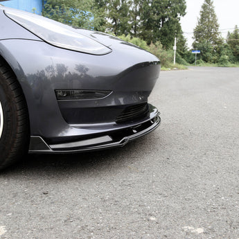 Tesla Model 3 front lip spoiler, glossy black ABS 3-piece kit