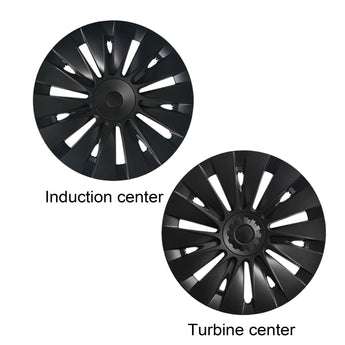 Induction center wheel cover, black, with multi-spoke pattern and circular center cap