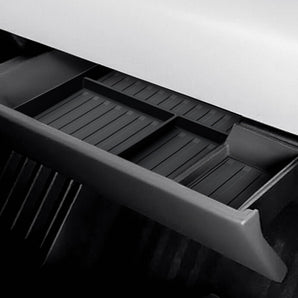Glove box storage box insert showing long ridged compartments and side sections
