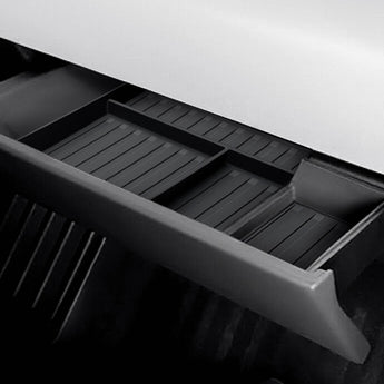 Glove box storage box insert showing long ridged compartments and side sections