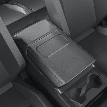 Armrest cover and rear screen upper cover in charcoal gray, installed in the vehicle