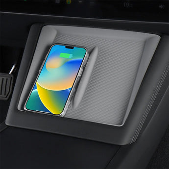 Gray silicone anti-slip dock liner with textured grip and smartphone resting on it