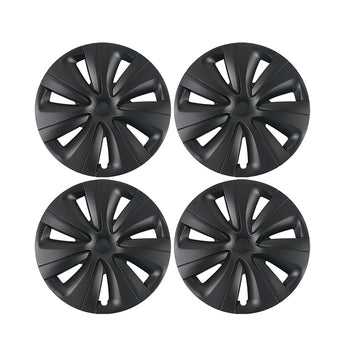 Set of four matte black wheel covers with multi-spoke pattern and center cutout