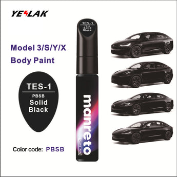 Tesla body paint touch-up pen in solid black with car color preview swatches