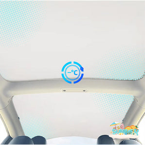 Installed glass roof sunshade showing sun-blocking protection over the vehicle roof