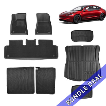 Car floor mat bundle, 8-piece set in black with ribbed and carpet-like inserts