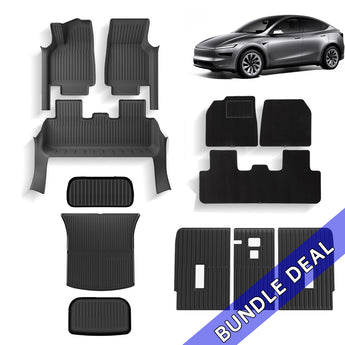 Black floor mat set with ribbed channels and custom cutouts for front and rear areas