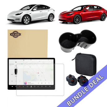 Tesla Model 3/Y essential accessory bundle with screen protector, cup insert, and case