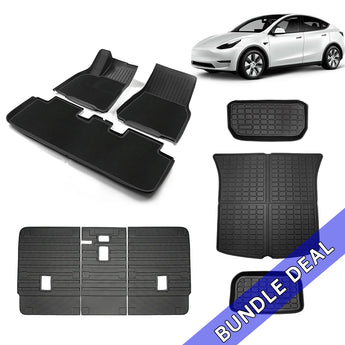 9-piece set of black floor mats and liners, including front, rear, and cargo pieces