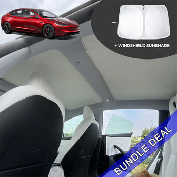 Two-piece white car sunshade set for roof and windshield glass