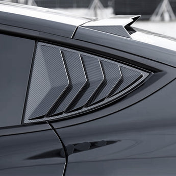 view of Carbon Fiber Rear Side Window Louvers installed on Tesla Model Y