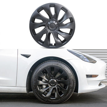 Matte black 18-inch aero wheel cover, single wheel view