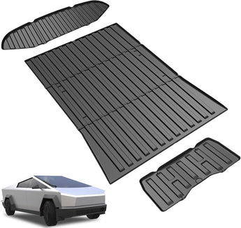 Set of black ribbed cargo liner mats, including a large panel and a smaller floor insert