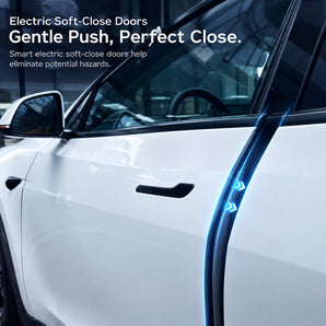 Tesla electric soft close door kit, smart soft-close doors with blue warning light strip