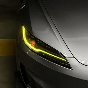 Headlight corner with yellow-green LED DRL-style light strip, upgrade kit