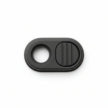 Cabin camera cover slide with circular cutout and textured shutter panel