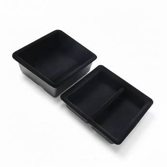 Pair of black storage tray inserts with squared corners and open compartments