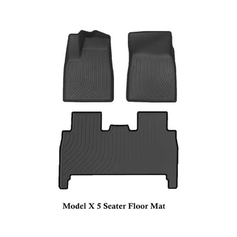 All-weather Tesla Model X 5-seat floor mat, molded ribbed design with cutouts