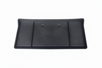 Center dashboard storage tray, matte black with two circular grips and center divider