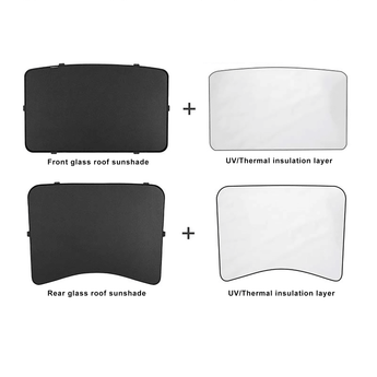 Glass roof sunshade set with front and rear panels and thermal insulation layers, black/white