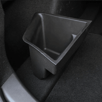 Car trunk storage bin, gray plastic tray with fabric textured exterior