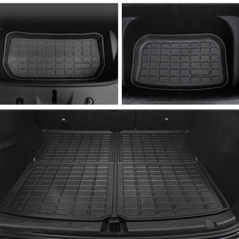 All-weather cargo mats set of two rectangular trays with raised grid pattern, dark gray
