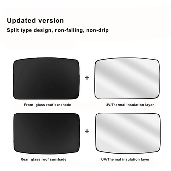 Vehicle glass roof sunshades set with front and rear panels, split design for fit
